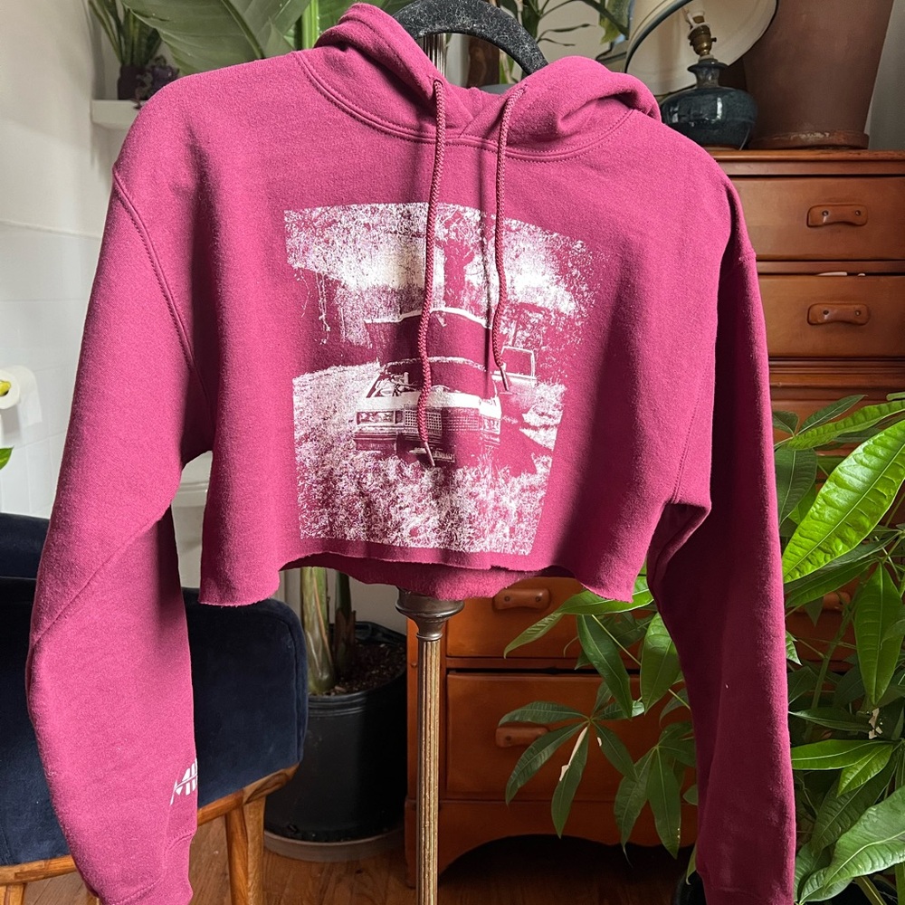 Cropped Burgundy Hoodie with Graphic Print